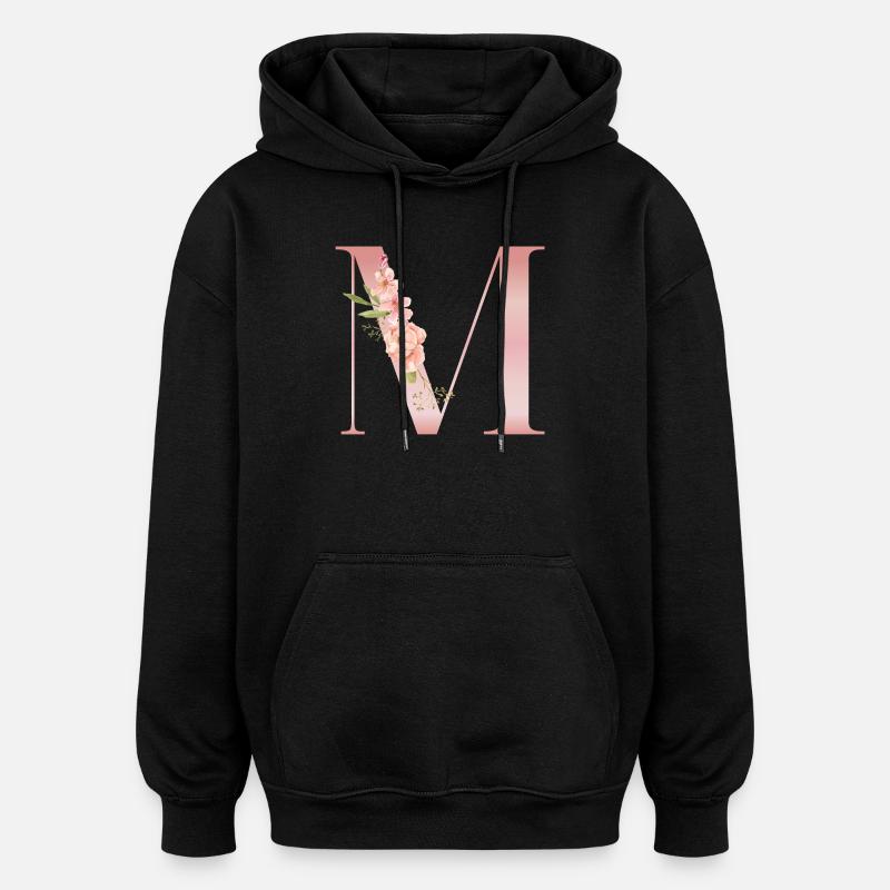 M fleurs roses pastel - Sweat à capuche oversize unisexe - noir