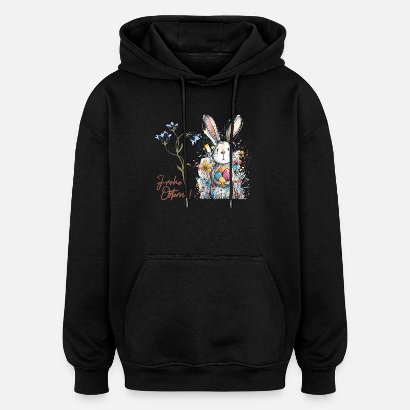 Osterhase mit bunten Eiern - Oversized Unisex Hoodie - Schwarz
