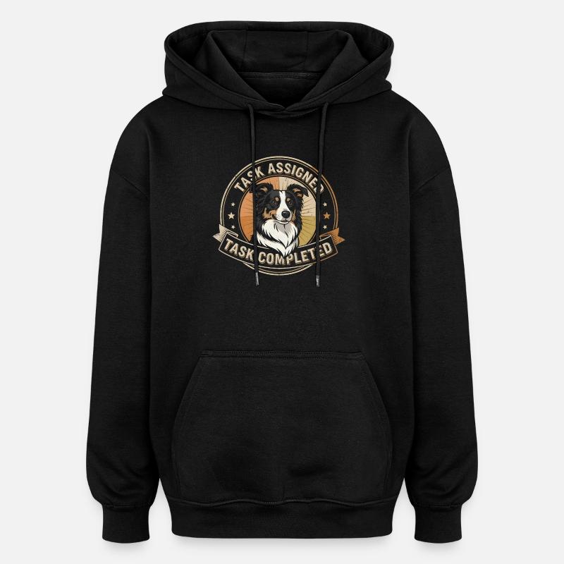 Task completed | Border Collie Badge - Oversized Unisex Hoodie - black