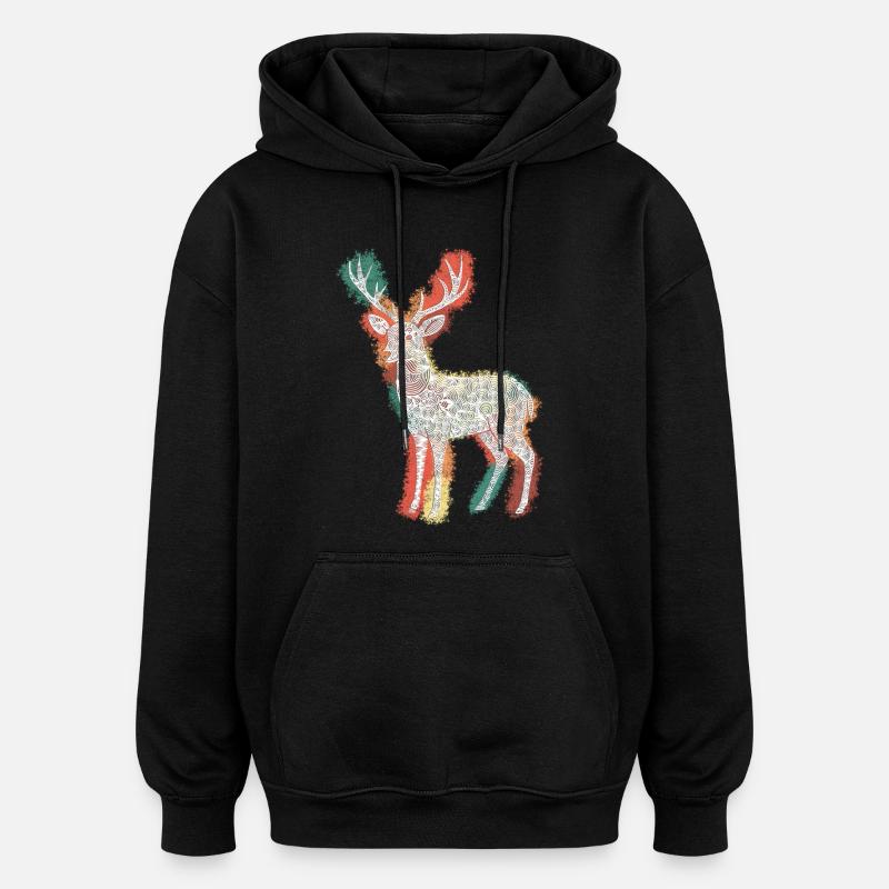 Zentangle Roebuck - Sweat à capuche oversize unisexe - noir