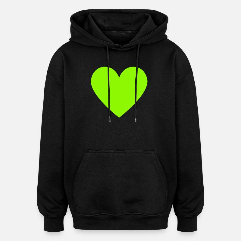 Vert Cœur Néon Rétro - Sweat à capuche oversize unisexe - noir