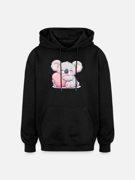 Kleiner Koala kuschelt Herz - Oversized Unisex Hoodie - Schwarz