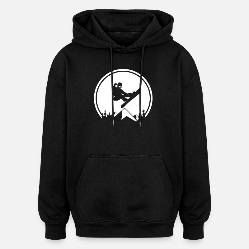 Snowboarder-Silhouette am Mountain Peak - Oversized Unisex Hoodie - Schwarz