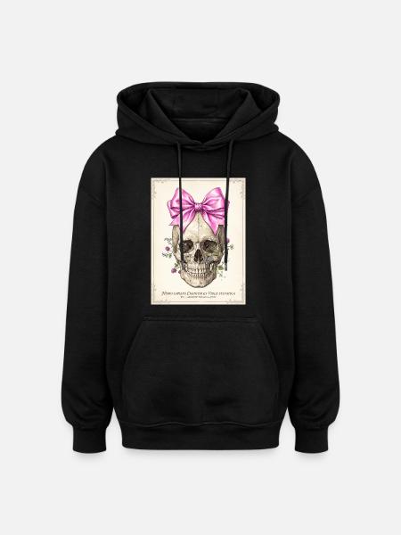 Crâne fleuri et nœud rose - Sweat à capuche oversize unisexe - noir