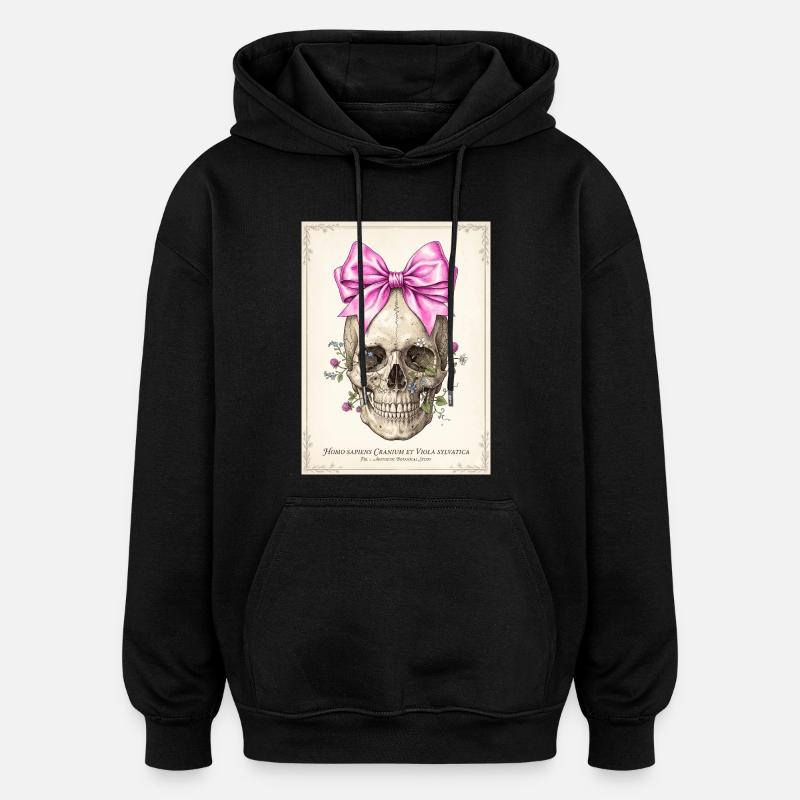 Crâne fleuri et nœud rose - Sweat à capuche oversize unisexe - noir