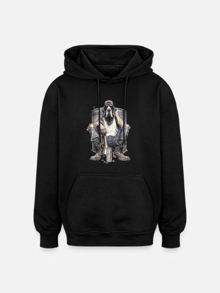 Cool Great Dane with Trumpet - Oversized Unisex Hoodie - black