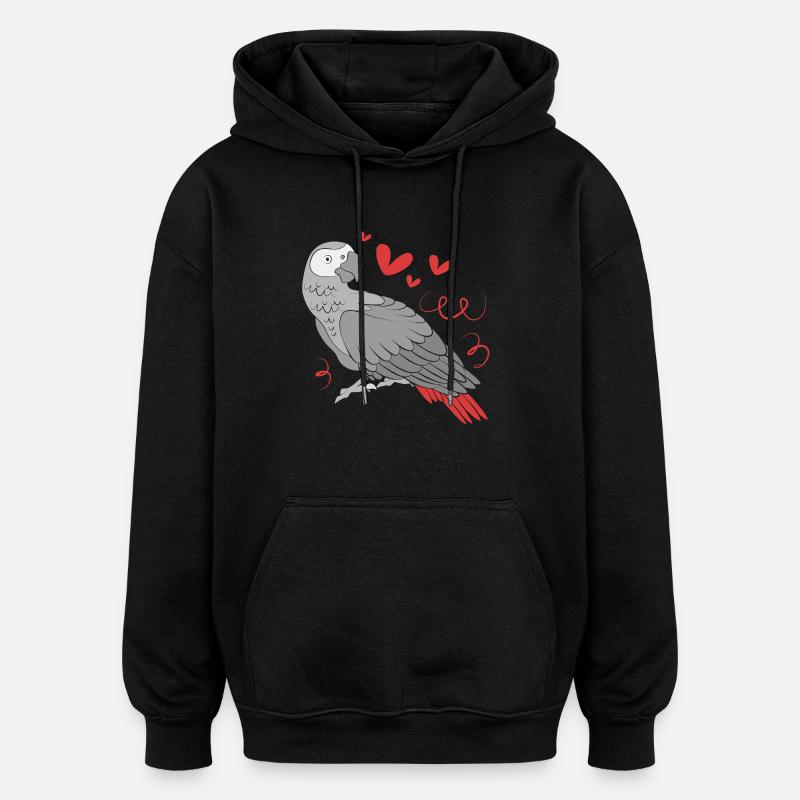 Perroquet Gris - Sweat à capuche oversize unisexe - noir