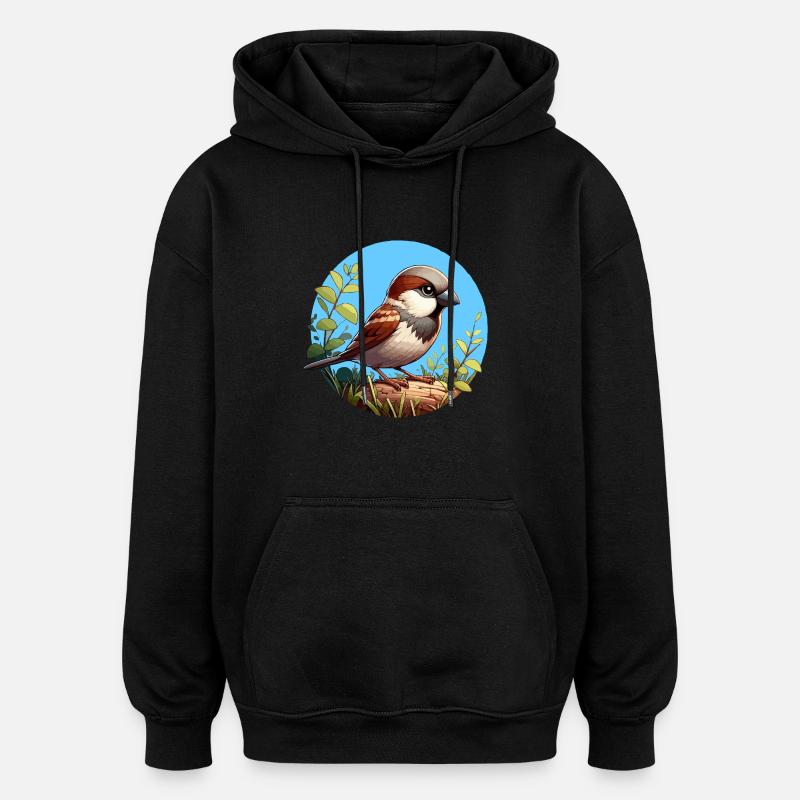 Moineau sur une branche - Sweat à capuche oversize unisexe - noir
