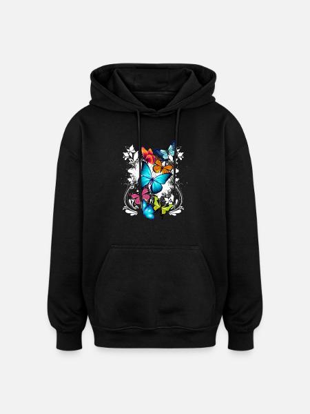 Sommerfugl Farverig Farverig Smuk Kunst Natur - Oversize unisex hoodie - sort