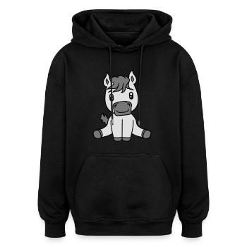 süßes niedliches sitzendes comic cartoon pony pfer - Oversized Unisex Hoodie - Schwarz - Vorne - Noah (186cm)