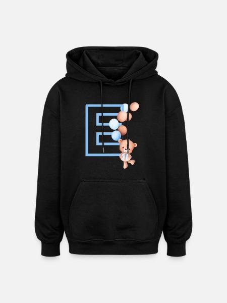 Blue Letter E Bear - Oversized Unisex Hoodie - black