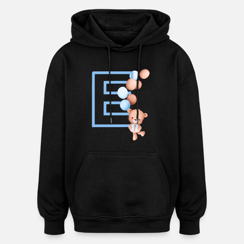 Lettre e bleue ours - Sweat à capuche oversize unisexe - noir