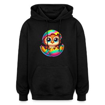 Süße Eule Osterei Cartoon Schlüpfen Bunt - Oversized Unisex Hoodie - Schwarz - Vorne - Noah (186cm)