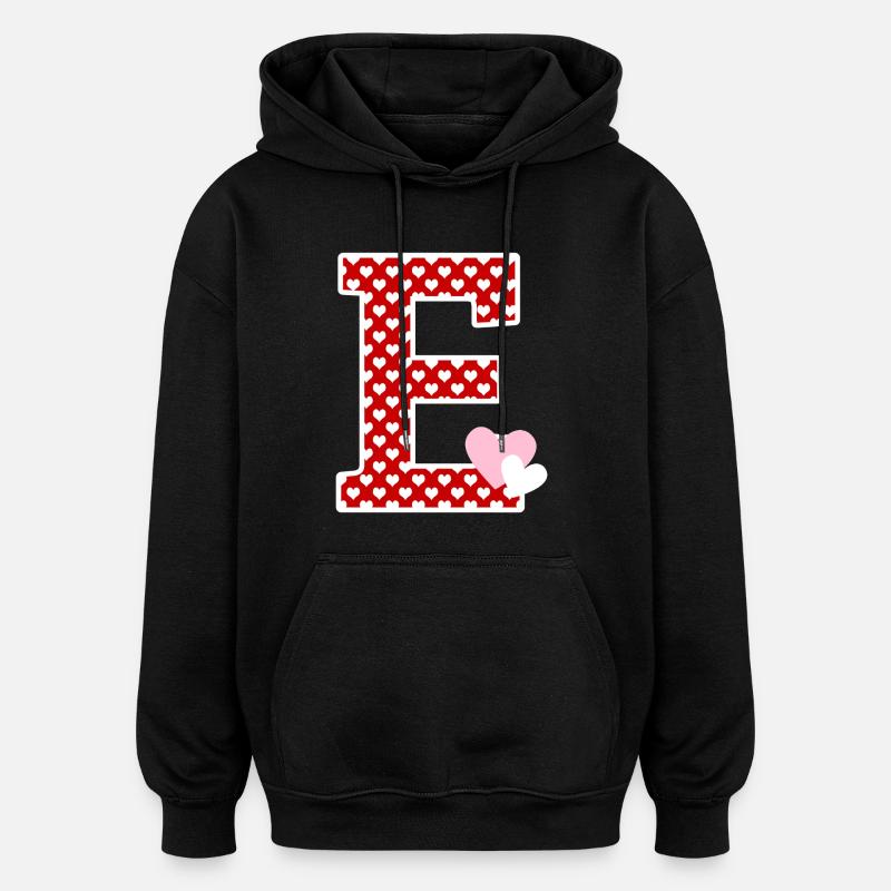 Lettre E cœur - Sweat à capuche oversize unisexe - noir