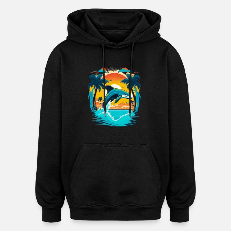 Jumping dolphin in sunset - Oversized Unisex Hoodie - black