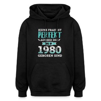 Geboren 1980 - Oversized Unisex Hoodie - Schwarz - Vorne - Noah (186cm)