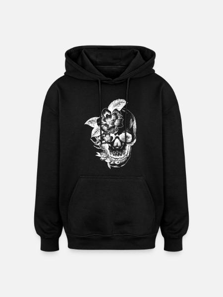 skull and flowers - Oversized Unisex Hoodie - black