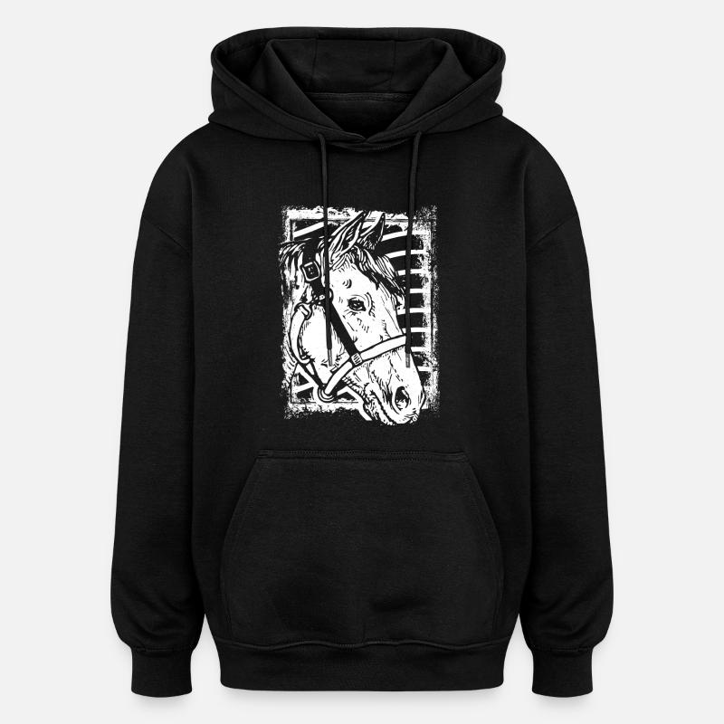 Reiten - Reiter - Pferd - Pferdekopf - Oversized Unisex Hoodie - Schwarz