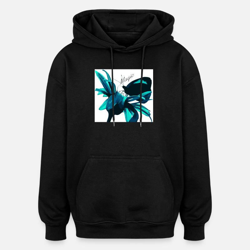 Imprimé fleur magique turquoise - Sweat à capuche oversize unisexe - noir