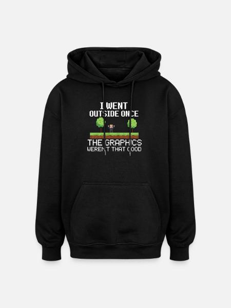 I Went Outside Once Pixel Meme - Oversized Unisex Hoodie - black