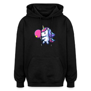 Unicorn Unicorn with Table Tennis Racket for - Oversized Unisex Hoodie - black - Front - Noah (186cm)
