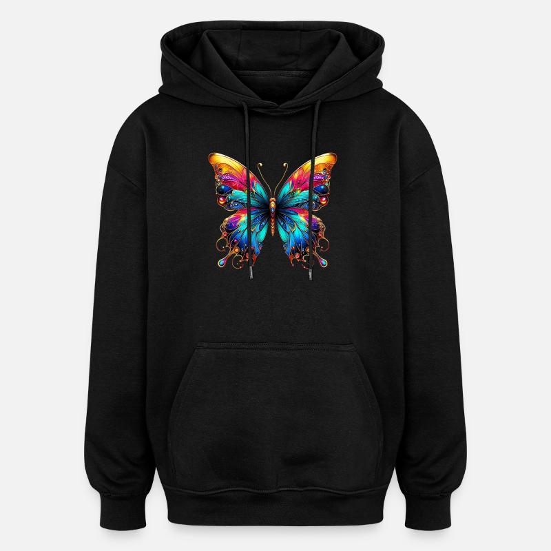 Papillon - Sweat à capuche oversize unisexe - noir