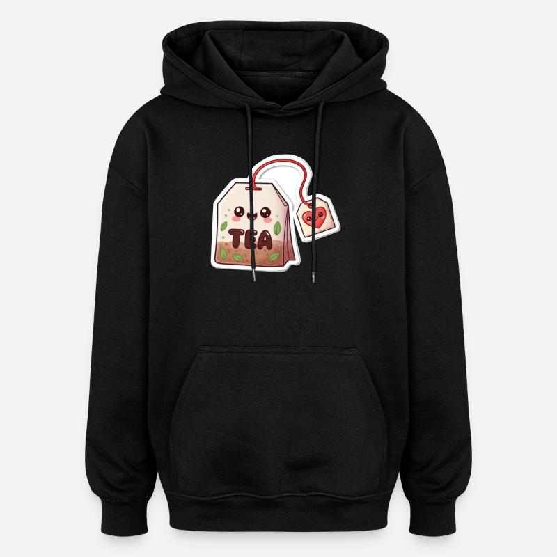 Kawaii Teebeutel Herzdesign - Oversized Unisex Hoodie - Schwarz