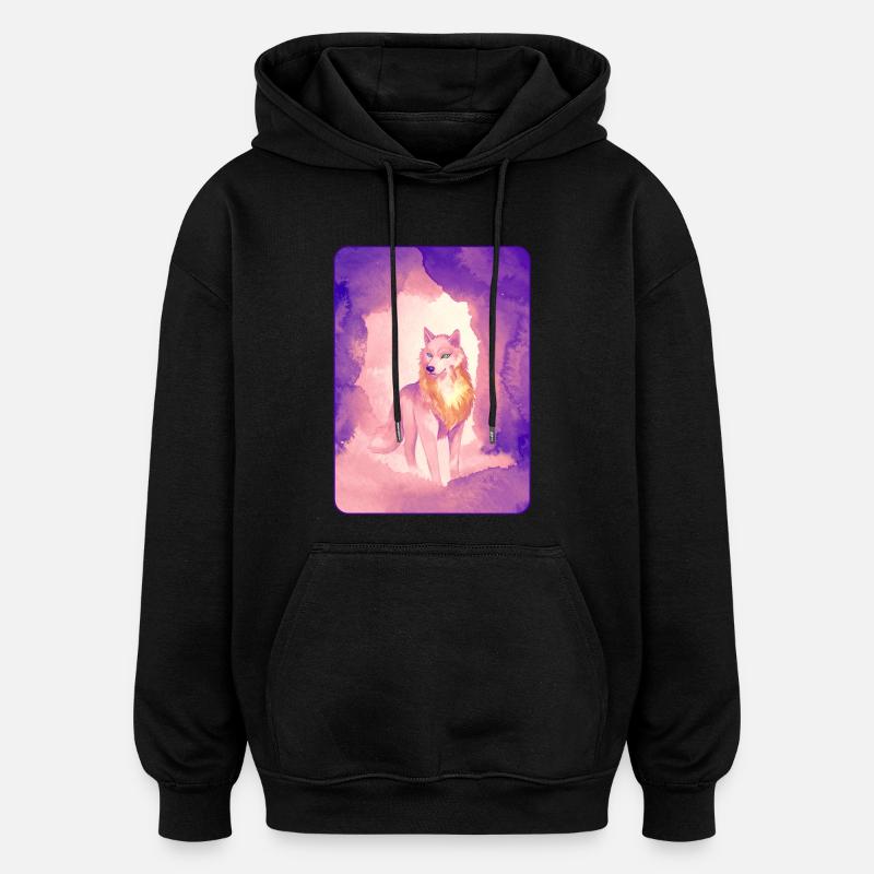 Loup blanc à l’aquarelle 2 (violet) - Sweat à capuche oversize unisexe - noir