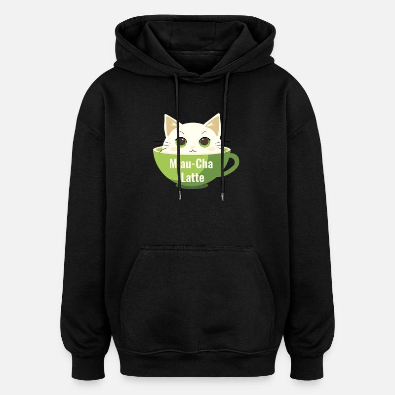 Meow-Cha Latte - Sweat à capuche oversize unisexe - noir