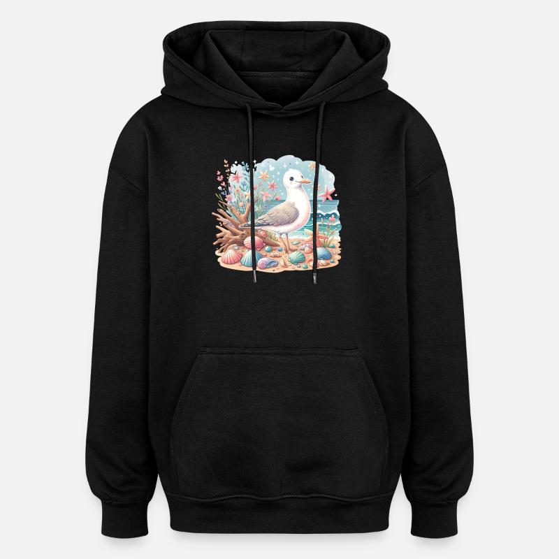 Seagull Beach Coquillages Côte Maritime - Sweat à capuche oversize unisexe - noir