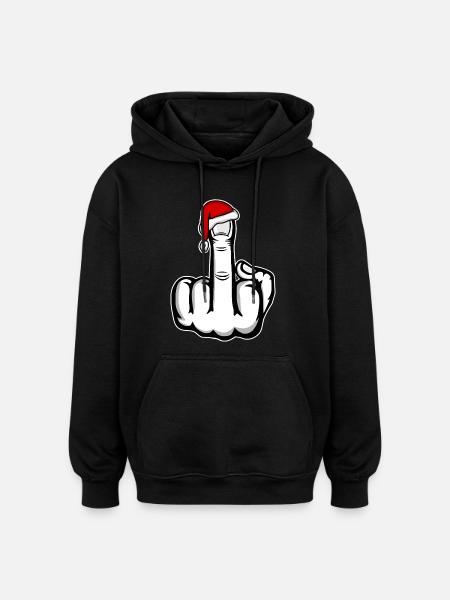 Christmas Middle Finger with Santa Hat - Oversized Unisex Hoodie - black