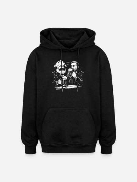Marx and Engels drinking beer - Oversized Unisex Hoodie - black