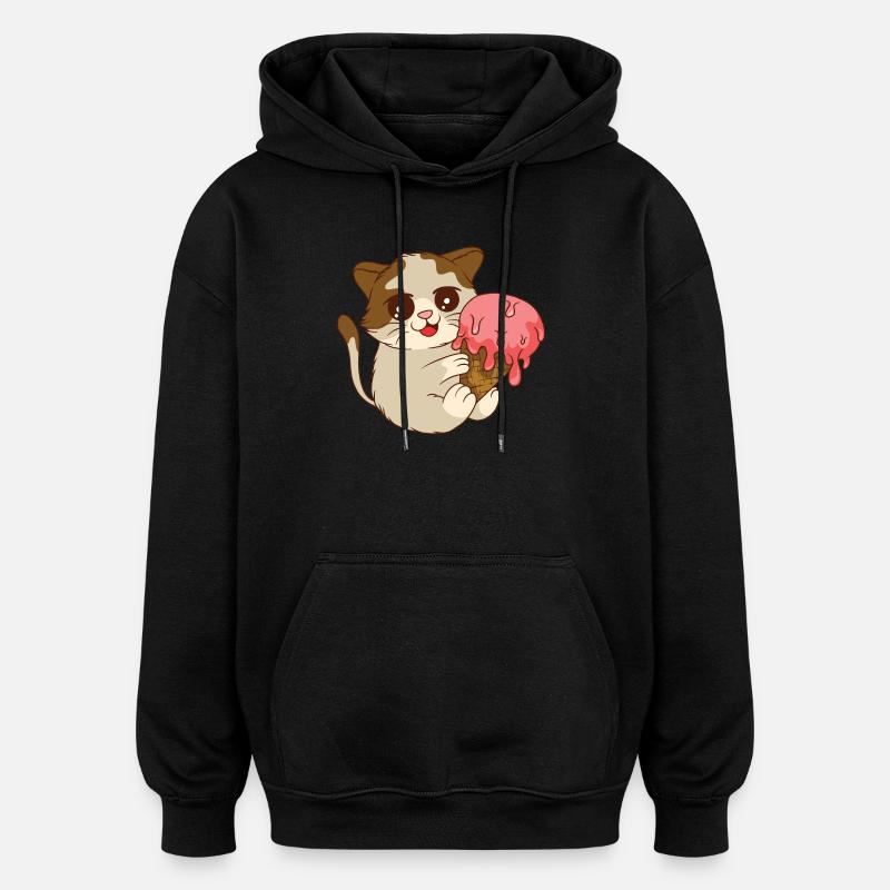 Le chat mange de la glace - Sweat à capuche oversize unisexe - noir
