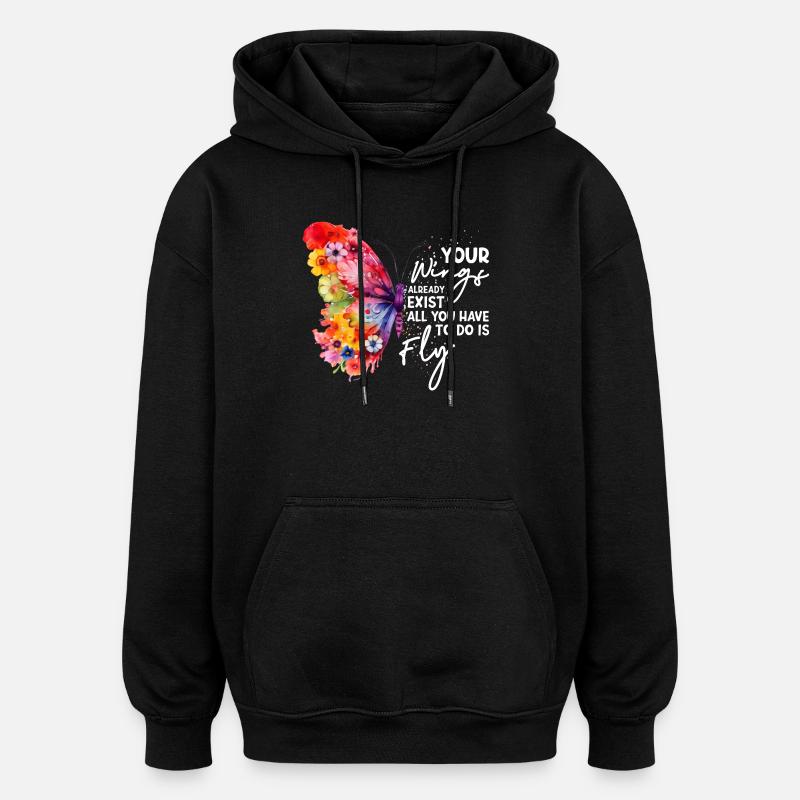Graphique inspirant de fan papillon - Sweat à capuche oversize unisexe - noir