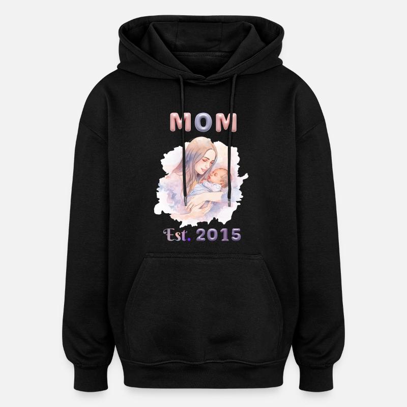 Maman depuis 2015 – Design Aquarelle Tendre - Sweat à capuche oversize unisexe - noir
