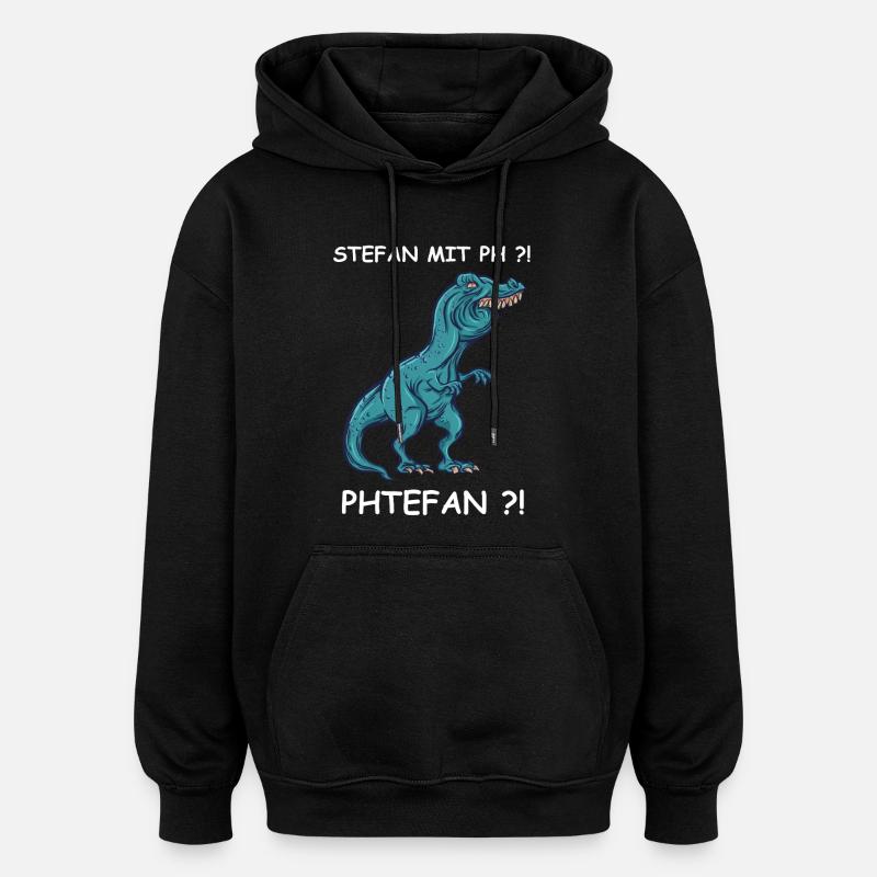 Blauer Dino mit Kick | Stefan - Oversized Unisex Hoodie - Schwarz