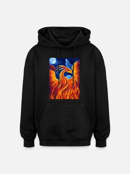 Flaming Phoenix in the Night - Oversized Unisex Hoodie - black