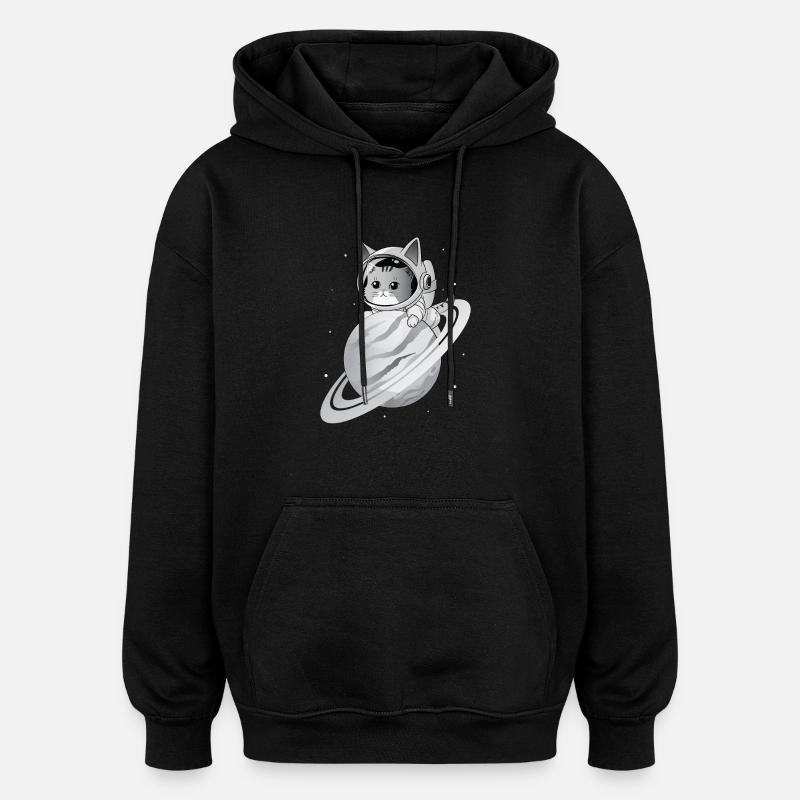 Space Cat with Planet - Oversized Unisex Hoodie - black