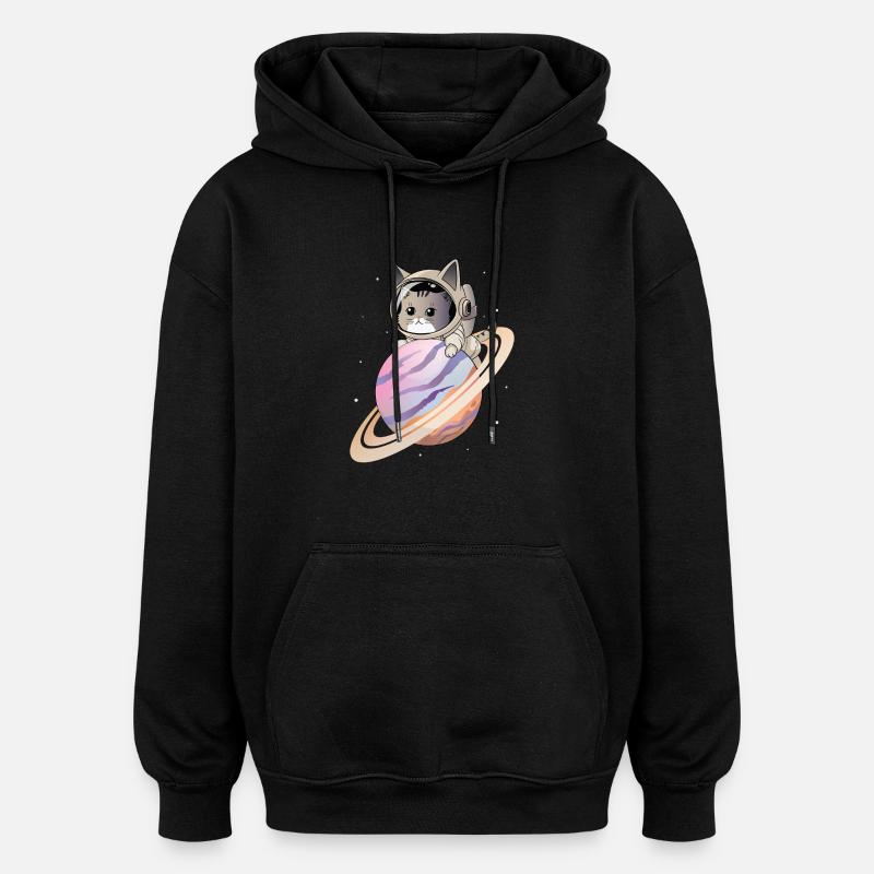 Weltraum-Katze - Oversized Unisex Hoodie - Schwarz