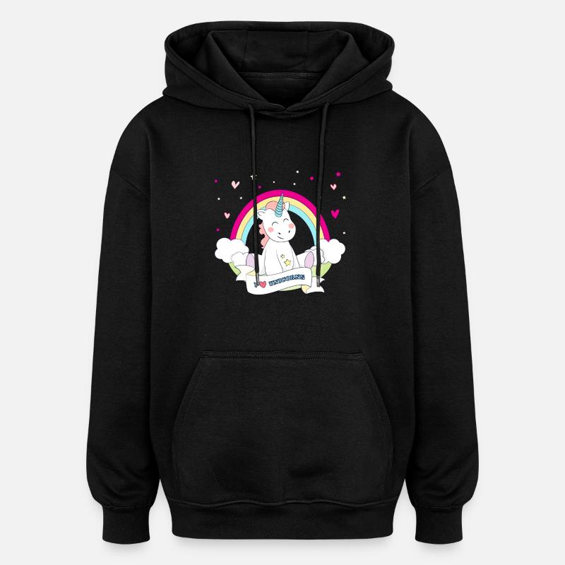 (i_love_unicorns) - Sweat à capuche oversize unisexe - noir