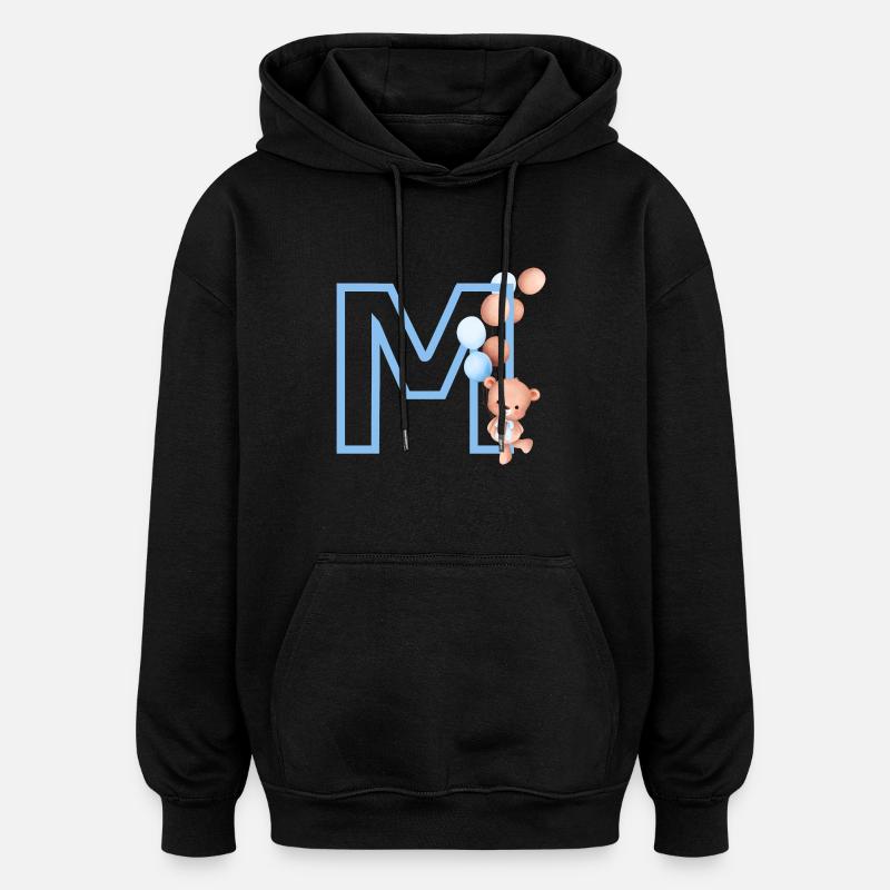 Lettre m bleue ours - Sweat à capuche oversize unisexe - noir