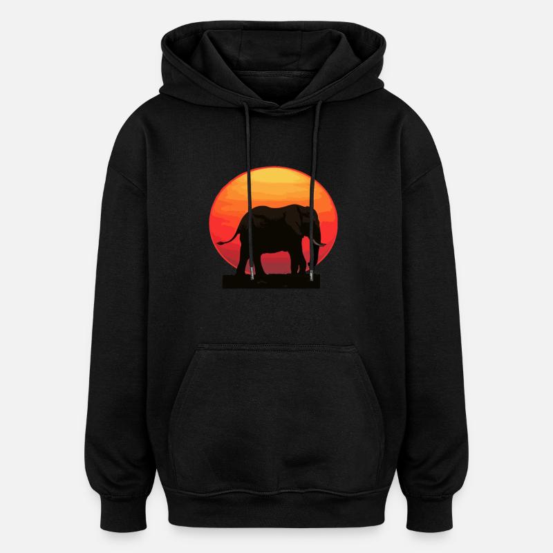 Eléphant au lever du soleil - Sweat à capuche oversize unisexe - noir