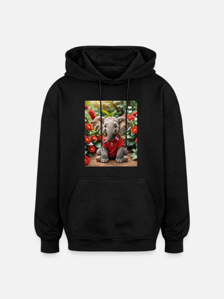 Éléphant - Sweat à capuche oversize unisexe - noir