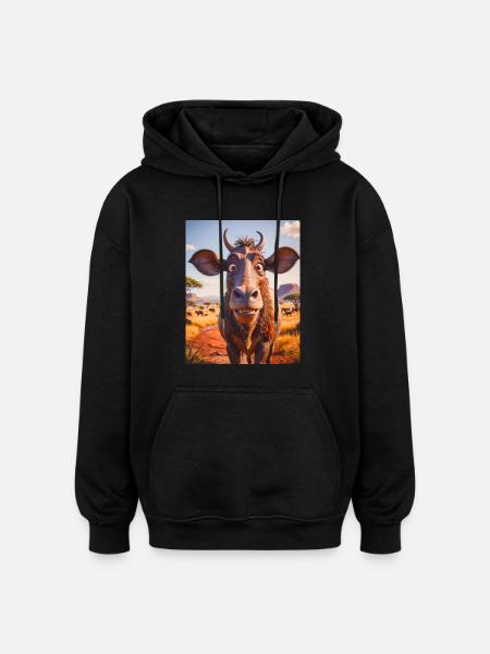 super cute african animals– Wildebeest - Oversized Unisex Hoodie - black