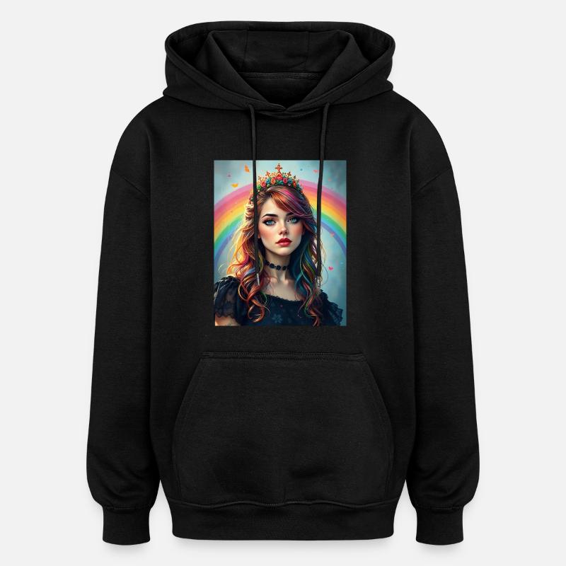 Princesse punk arc-en-ciel - Sweat à capuche oversize unisexe - noir
