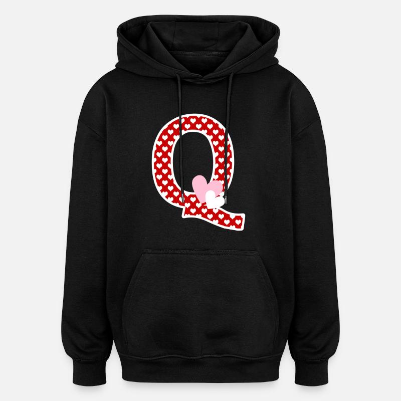Buchstabe q Herz - Oversized Unisex Hoodie - Schwarz
