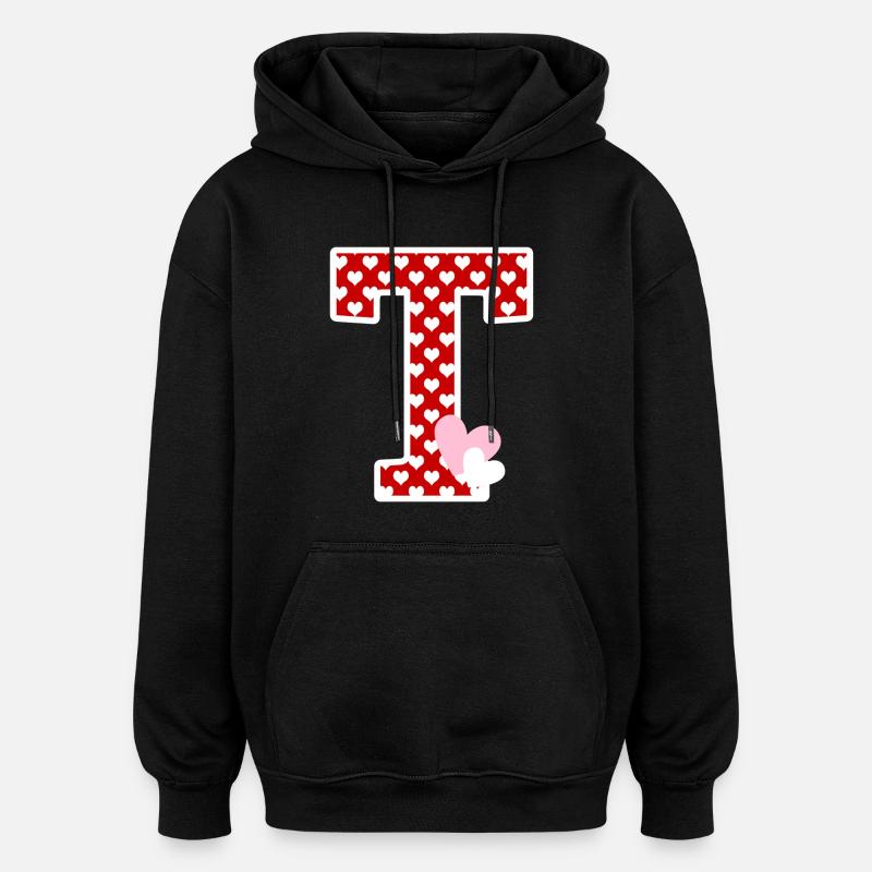 Lettre t cœur - Sweat à capuche oversize unisexe - noir