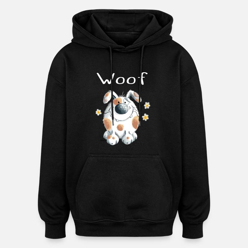 Woof Hund mit Gänseblümchen - Dog - Comic - Oversized Unisex Hoodie - Schwarz