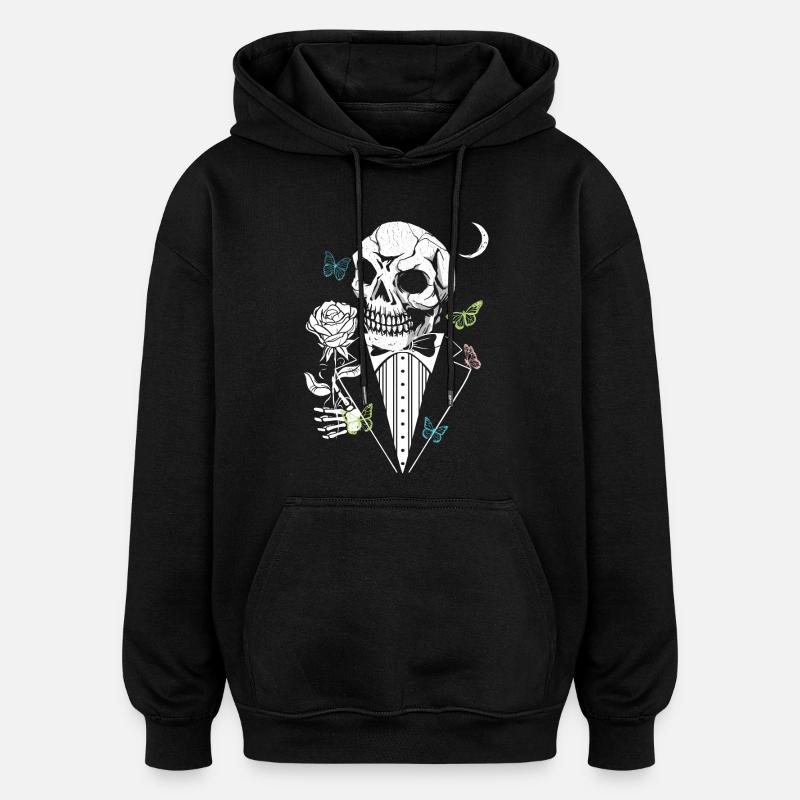 Crâne de Gentelman avec Rose - Sweat à capuche oversize unisexe - noir