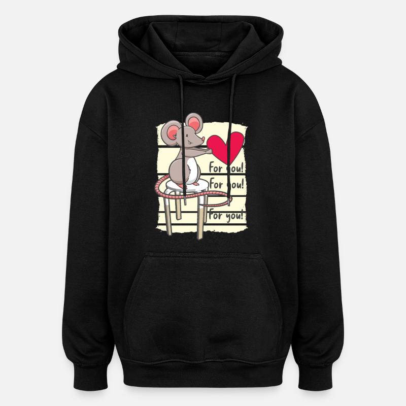 Souris douce avec cœur - Sweat à capuche oversize unisexe - noir